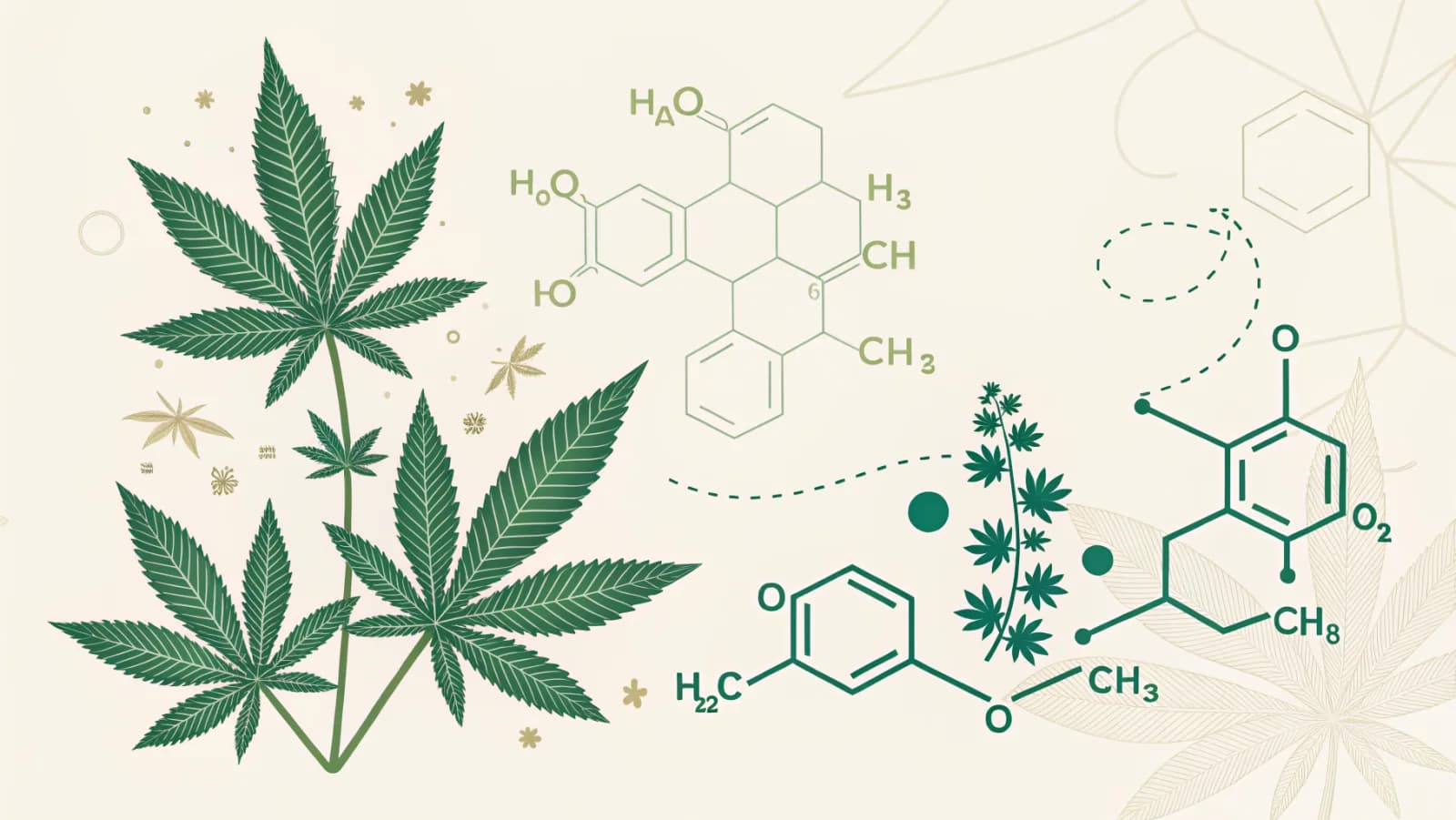 Abstract illustration of cannabinoid molecules and the endocannabinoid system